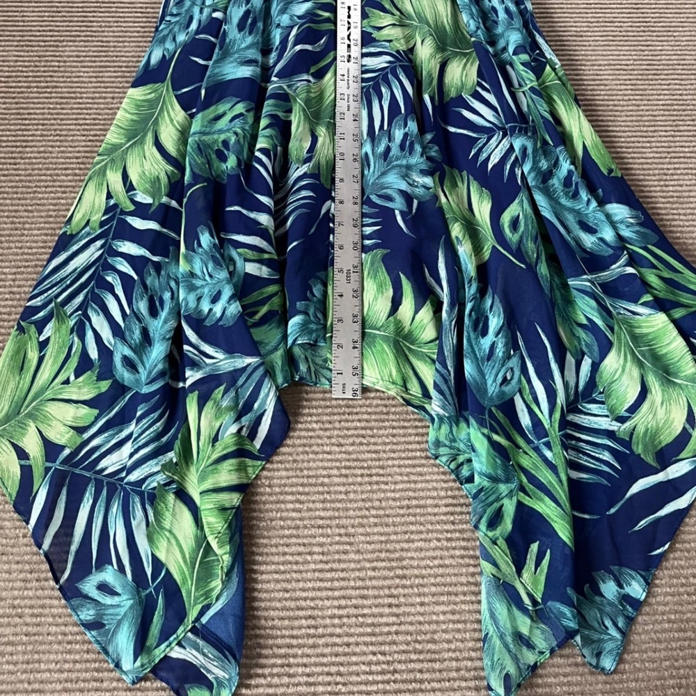Rabbit Rabbit Designs Tropical Palm Leaf Off Shoulder Handkerchief Dress XL Blue - Picture 4 of 8